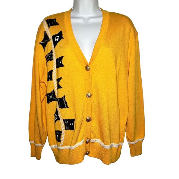 St John Collection by Marie Gray Yellow Nautical Flag Knit Cardigan Sweater S - Picture 1 of 13